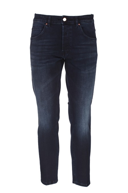 Shop DON THE FULLER  Jeans: Don The Fuller jeans "Yaren" in cotone.
Chiusura con bottone e zip.
Modello cinque tasche.
Tapered fit.
Composizione: 99% Cotone 1% Elastan.
Fabbricato in Italia.. YAREN  DTFNB FW1718-BLU/BLACK